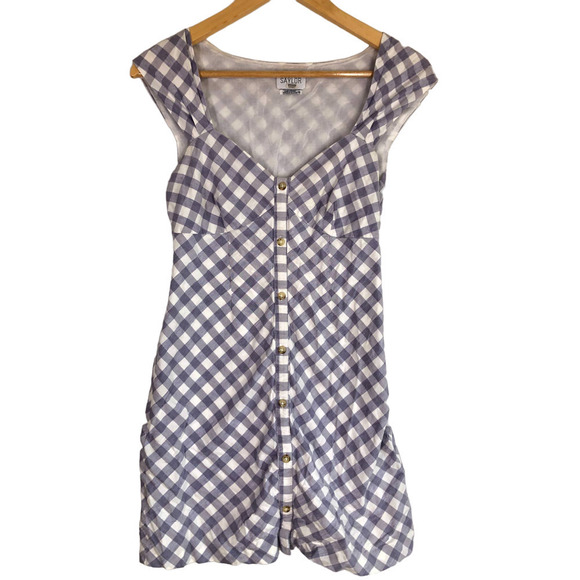 Saylor Hadleigh Gingham Blue White Mini Dress XS - Picture 5 of 15